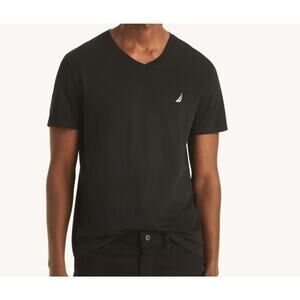 Nautica Men’s Black V-Neck T-Shirt Size L 100% Cotton Short Sleeve NWT